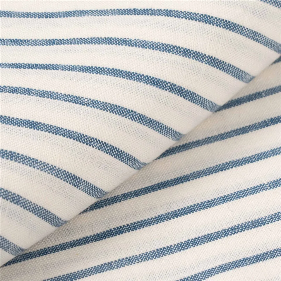 Off White Blue Striped Linen Fabric best