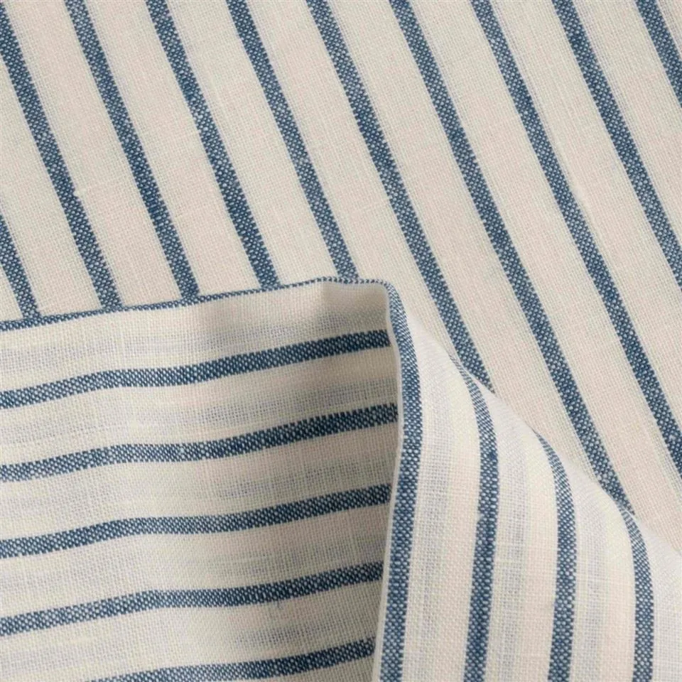 Off White Blue Striped Linen Fabric factory
